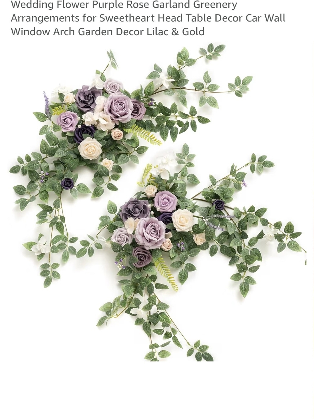 Set Of 2 Artificial Rose Garland with Lilac & Cream Blooms and Greenery